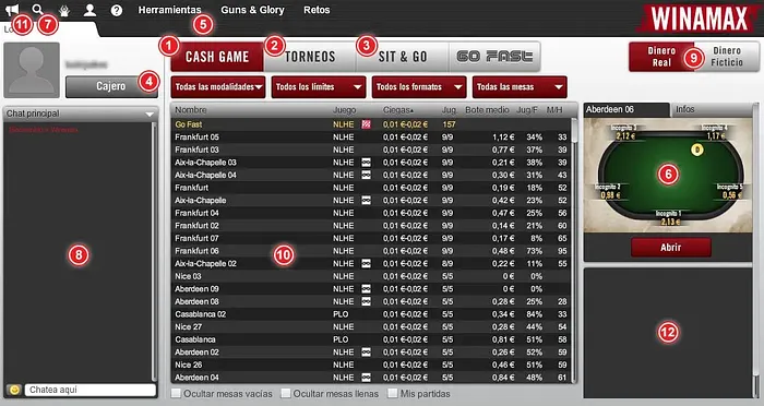 Winamax - Lobby de partidas en efectivo