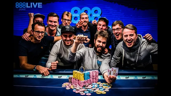 Dominik Nitsche with a group of fellow German Super High Rollers after his win in the WSOPE €111,111 High Roller for One Drop