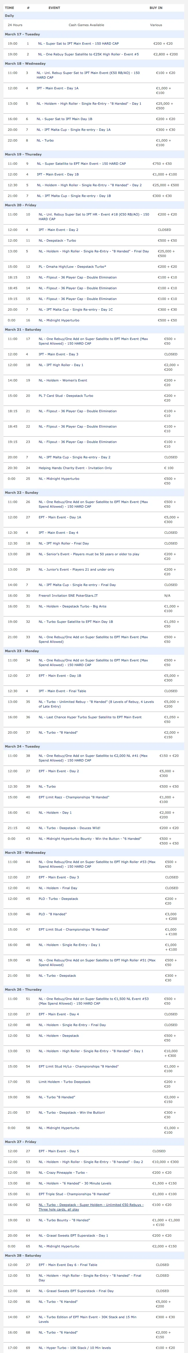 ept malta 2015 official schedule