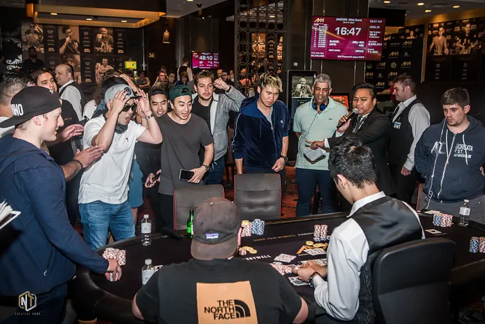 Three-way all in during the Aussie Millions Main Event.