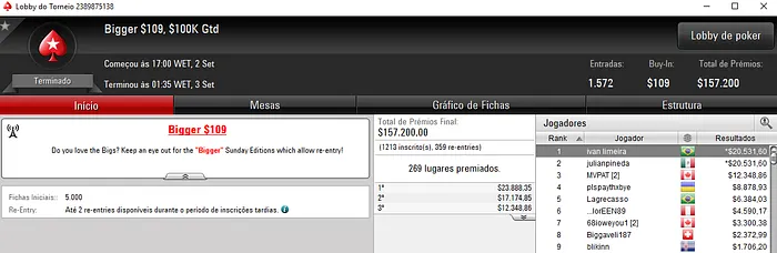 ivan limeira e Ihrvini com os Maiores Prêmios de Domingo no PokerStars 101