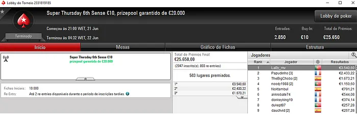 PokerStars.FRESPT: LaBy_mv Vence Super Thursday 6th Sense €10 & Mais 101