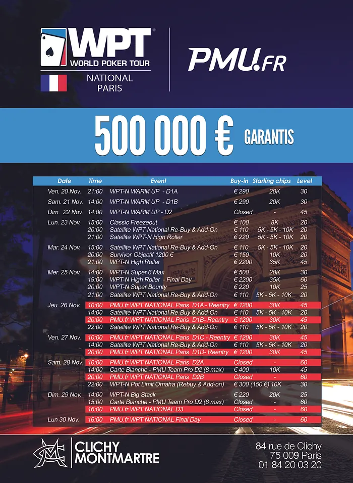 Découvrez le programme complet du WPT National Paris 101