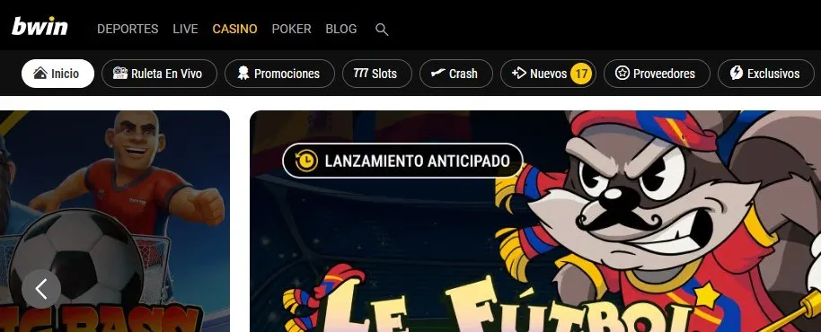Navegacipon en Bwin.es