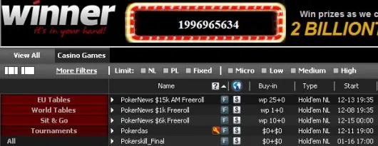 Classifique-se para o .000 Cash Freeroll no Winner Poker - ÚLTIMO DIA 101