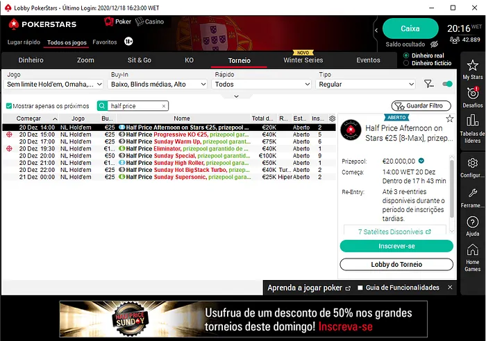 half price sunday pokerstars portugal