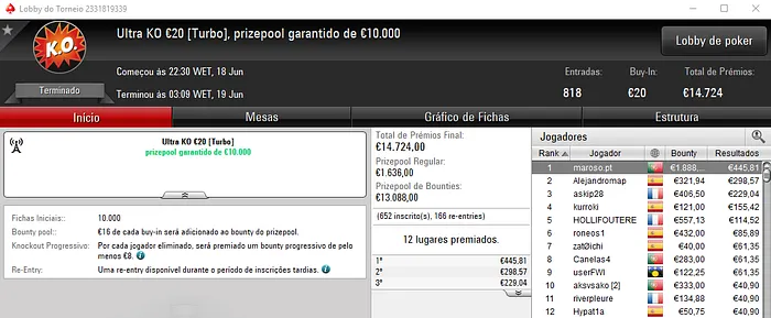 poxinhaxx Vence o Uppercut €20; maroso.pt Ganhou o Ultra KO €20 & Mais 102