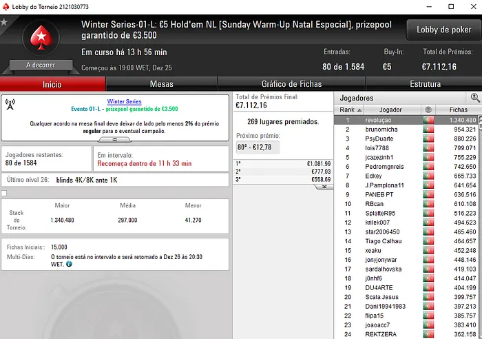 Winter Series: Evento #2 High com €5,042 para o Campeão 101
