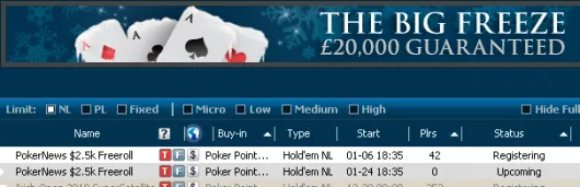 .500 PokerNews Cash Freeroll hoje no William Hill 101