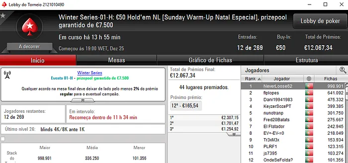 Winter Series: Evento #2 High com €5,042 para o Campeão 102