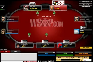 Poker players make their bets at the Wsop.com poker table.