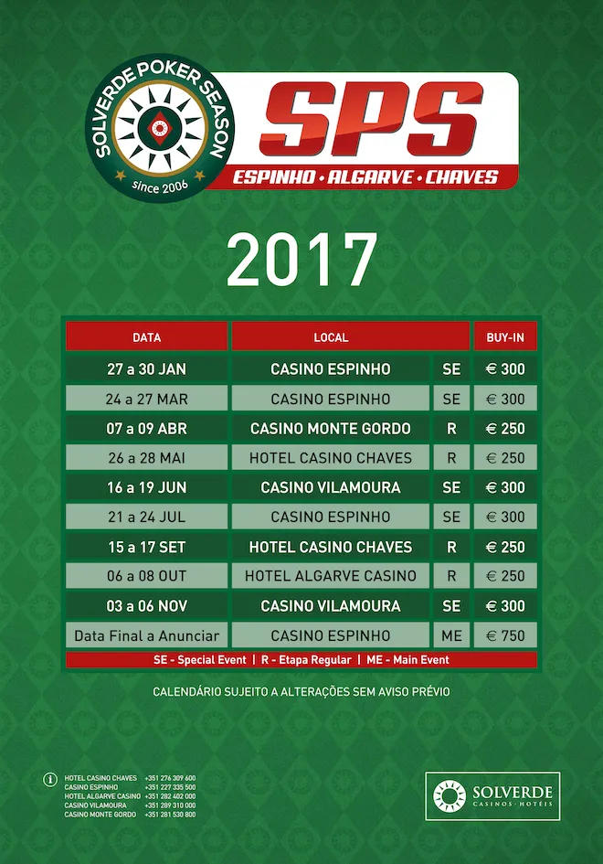 Calendário Solverde Poker Season 2017 101