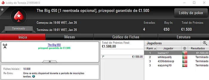 PokerStars.pt: Overlay no The Big €50 dá €1,500 a kazkaz17 & Mais 101