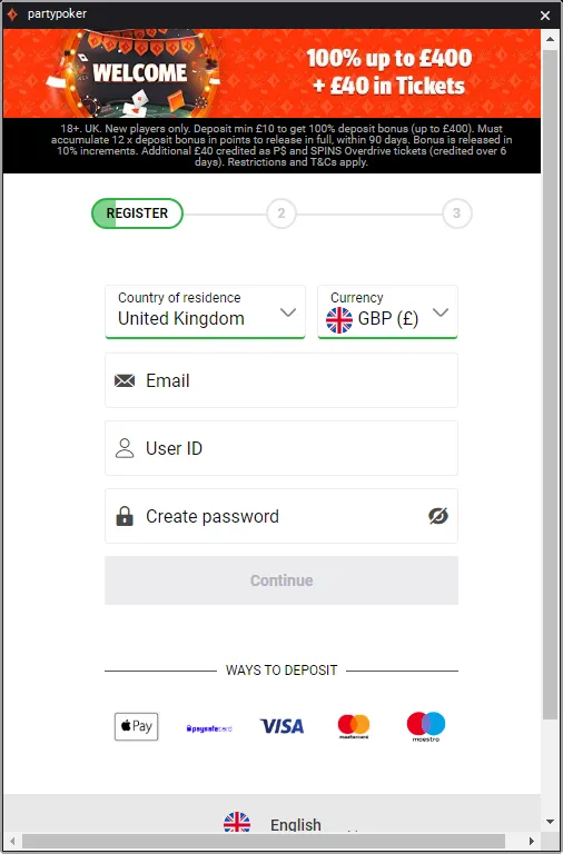 PartyPoker registration