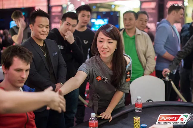 Celina Lin shakes Bryan Huang's hand after getting knocked out in 4th place