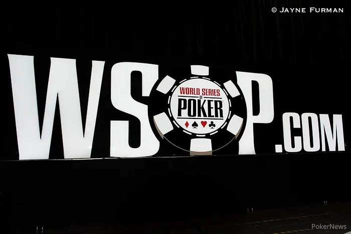 WSOP.com sign lights up the Pavilion Room stage