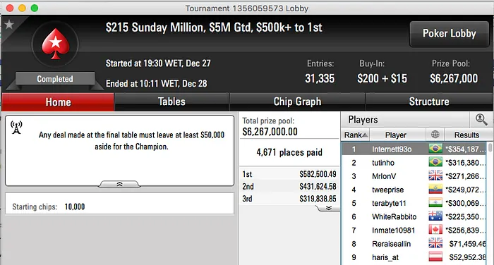 Heads-up Brasileiro no Sunday Million .000.000 Garantidos 102