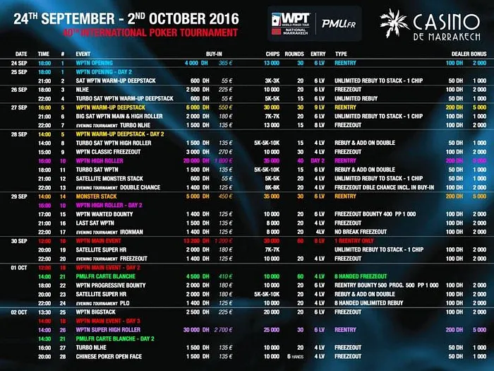 Le programme complet du WPT National Marrakech (24 septembre - 2 octobre) 101