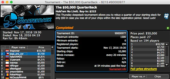 Tomás Paiva 2º no k QuarterBack; Naza Vence Hot €100 101