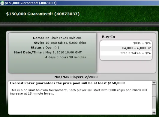 Hoje às 21:00, Freeroll de Acesso ao 0,000 Garantidos na Everest Poker 101