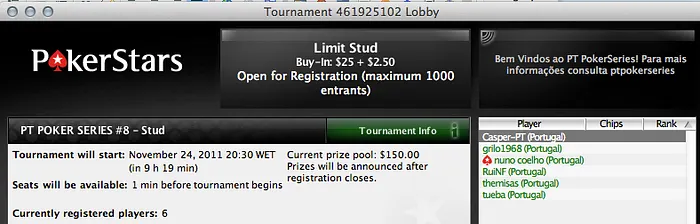 Fixed Limit Seven Card Stud hoje à noite no PT Poker Series hoje à noite 102
