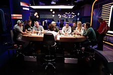 (left to right): Matthew Barnaby, Gary Leeman, Marty McSorley, Negreanu, Derek Doolittle, Duhamel, Rousso and Darcy Tucker