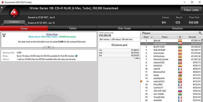 Lobby de poker da PokerStars