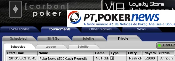 0 PokerNews Cash Freeroll Series na Carbon Poker 101