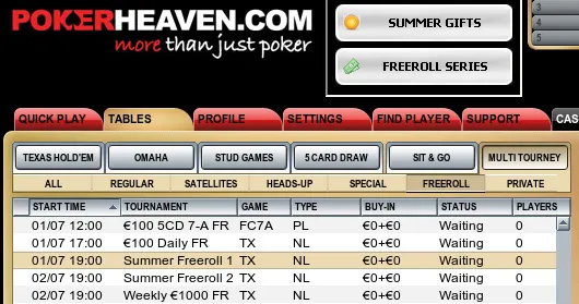 Série Freerolls de Verão na Poker Heaven! 101