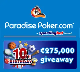 Paradise Poker Oferece €275,000 Para Celebrar o 10º Aniversário da Sportingbet 0001