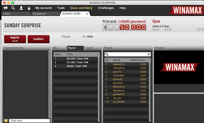 Sunday Surprise na Winamax: €50,000 GTD + Viagem à Califórnia 101