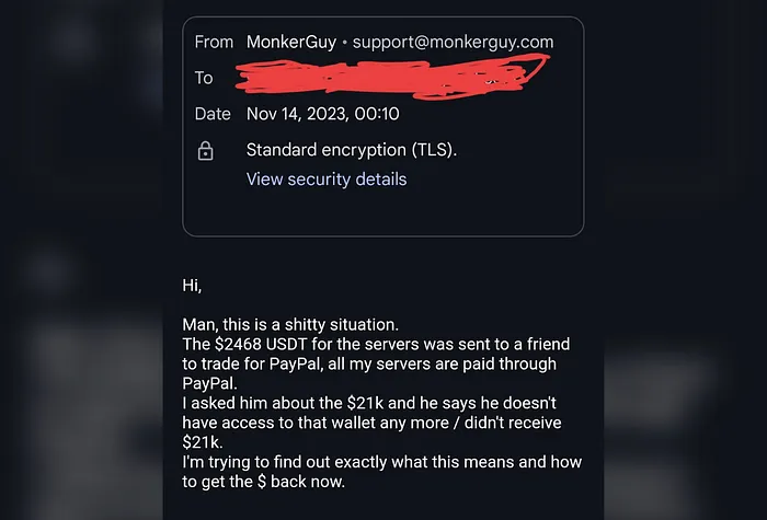 An email exchange between Daniel Smiljkovic and MonkerGuy