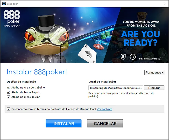 Opções instalar software desktop 888poker Portugal