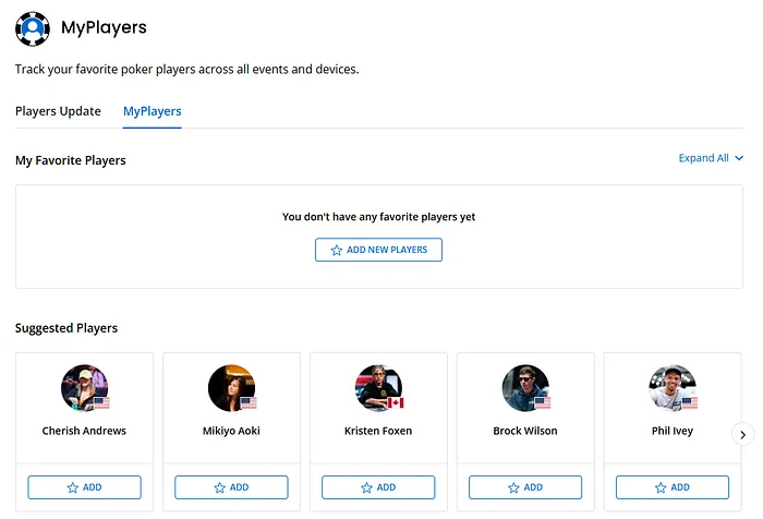 PokerNews MyPlayers