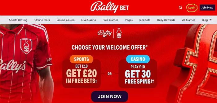 Bally Casino login from homepage