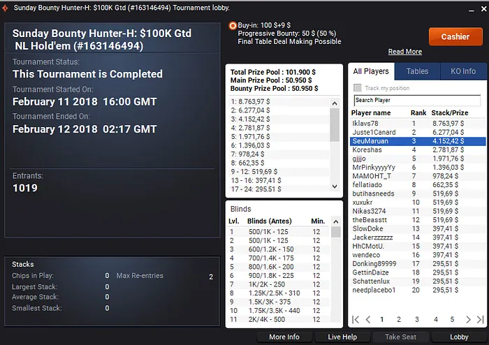 Fábio "F1oba" Maritan Crava Sunday Major-H do partypoker (,455) 103