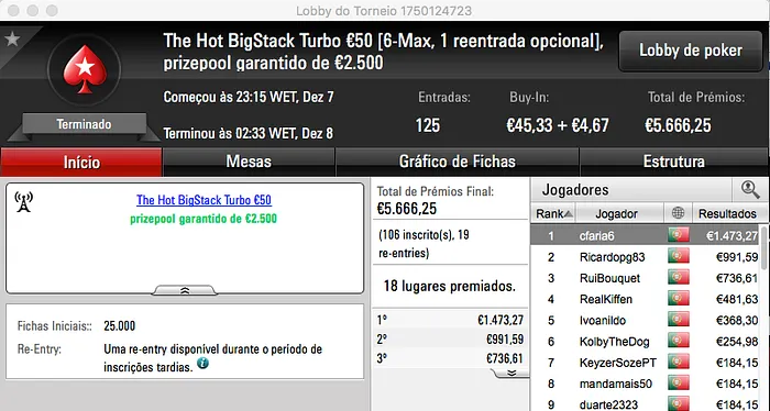 puto59 Vence The Big €100, cfaria6 o The Hot BigStack Turbo €50 & Mais 102