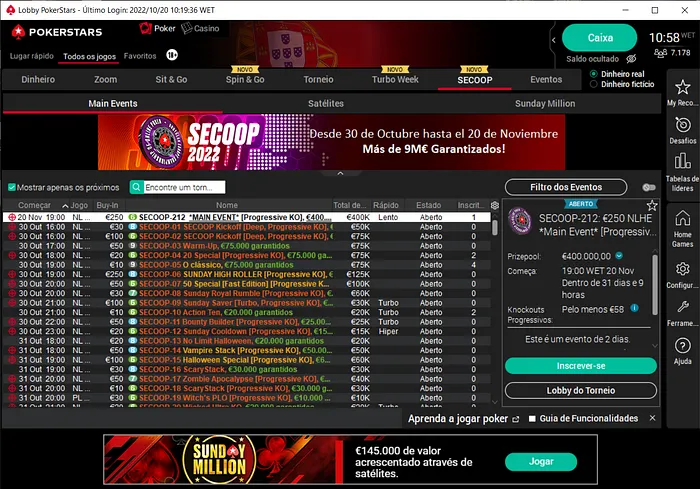 calendário secoop 2022 pokerstars