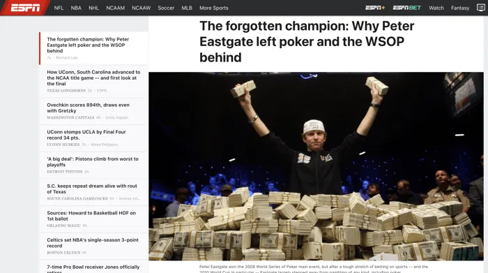 Artículo de Bernard Lee en ESPN en 2008 sobre Peter Eastgate