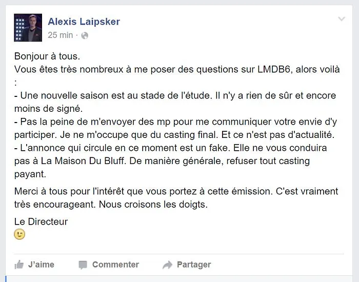 Le démenti d'Alexis Laipsker