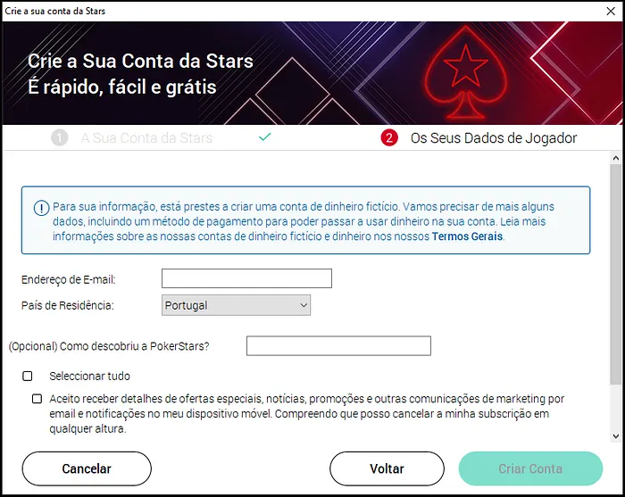 Criar Conta na PokerStars Portugal