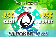 Party Poker : 25$ gratuits + 25$ en bonus pour ous les nouveaux joueurs qui choisissent de télécharger Party Poker via PokerNews