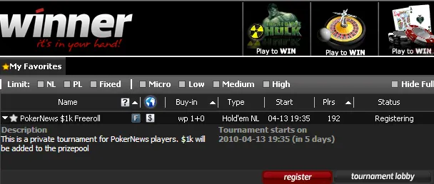 ,000 Cash Freeroll na Winner Poker - Período de Qualificação a Terminar 101