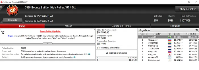 pabritz Venceu o Bounty Builder High Roller (,535) & Mais 101
