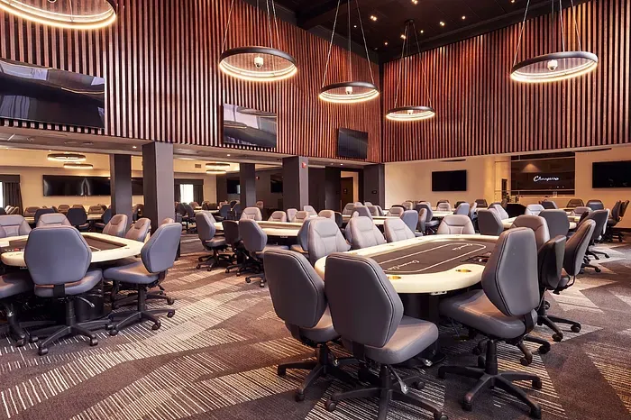 Poker tables inside Champions Club Texas.