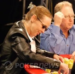 Tanya Hill stacking chips after her double up