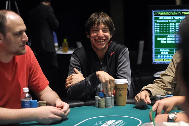 Daniel Weinman is all smiles with the chip lead