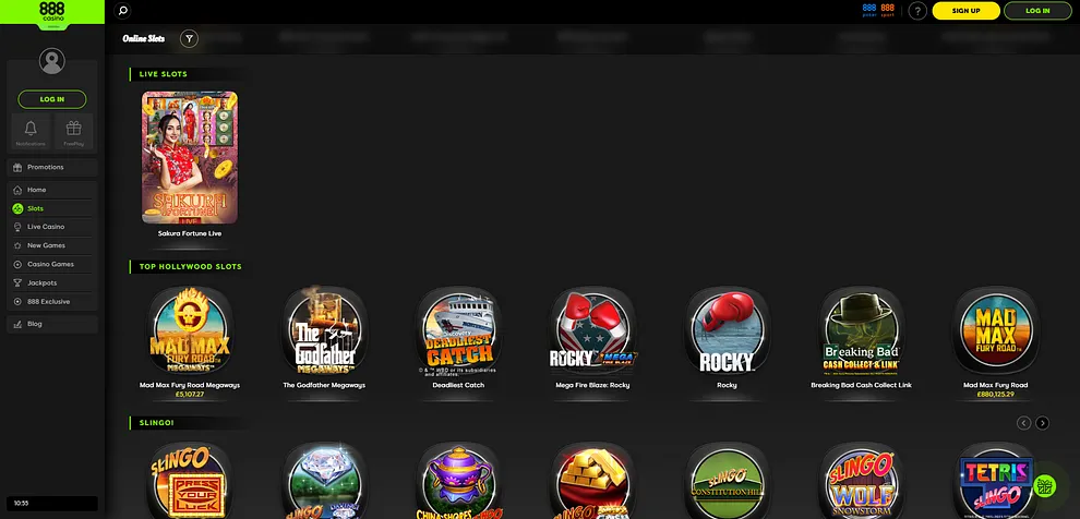 888 casino also has Live Slots.