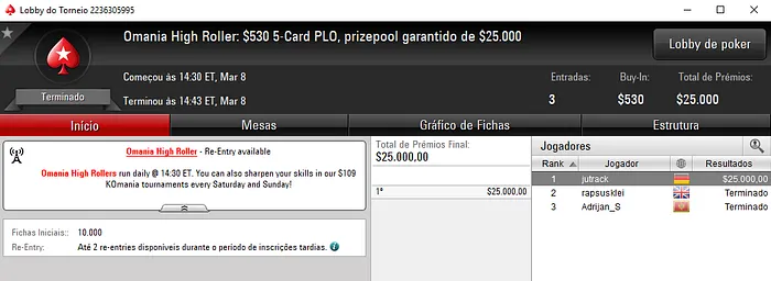 Omania High Roller da PokerStars com Overlay de ,410 101