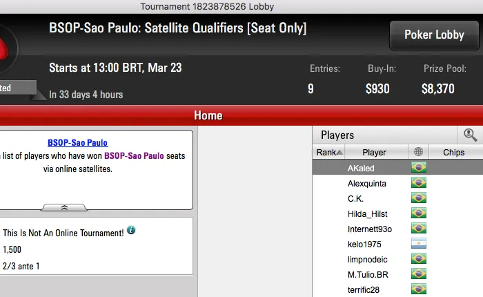 Christian Kruel, Renan Bruschi, Marco Túlio e Waltinho Oaquim Satelitaram Etapa #2 do BSOP 0001